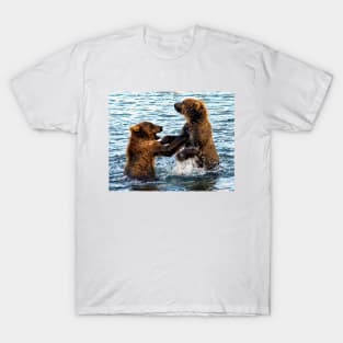 Young Kodiak Brown Bears Play Wrestle In Water Alaska T-Shirt